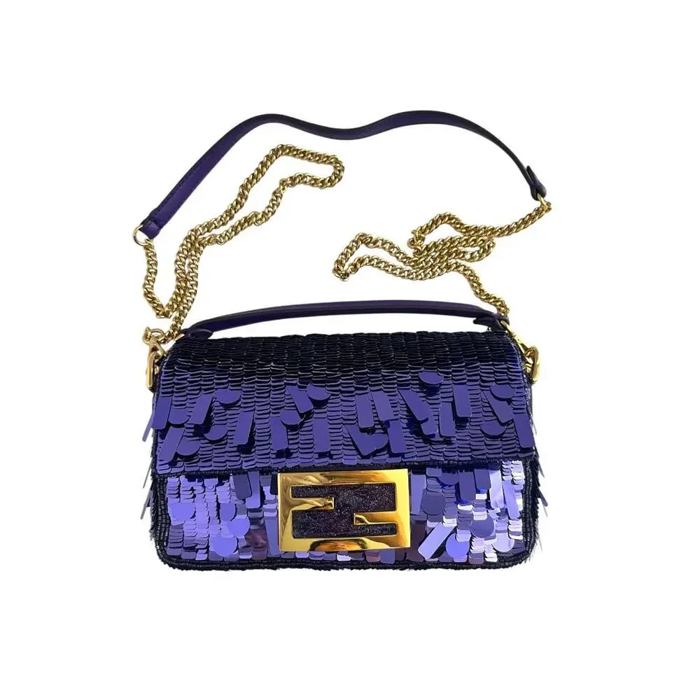 Fendi baguette mini purple sequin gold hardware shoulder bag - Picture 1 of 8